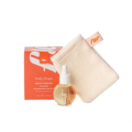 Fler kapky proti zárůstání chloupků a podráždění Hoily Drops s peelingovou rukavicí, 14ml
