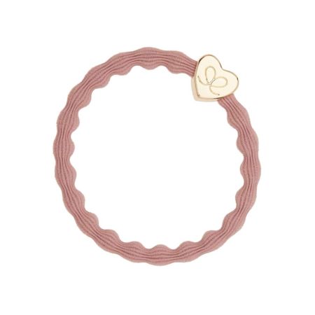 ByEloise gumička do vlasů Plain Gold Charm Gold Heart Champagne Pink