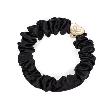 ByEloise gumička do vlasů Gold Heart Silk Scrunchie Black