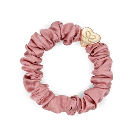 ByEloise gumička do vlasů Gold Heart Silk Scrunchie Champagne Pink