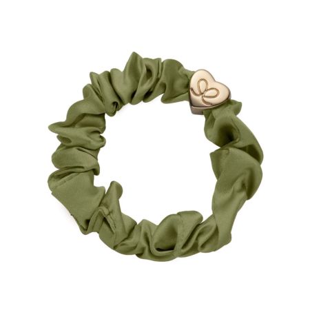 ByEloise gumička do vlasů Gold Heart Silk Scrunchie Olive Green