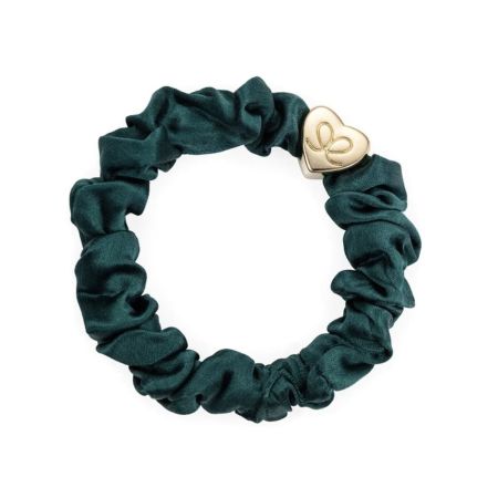 ByEloise gumička do vlasů Gold Heart Silk Scrunchie Chive Green