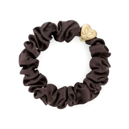 ByEloise gumička do vlasů Gold Heart Silk Scrunchie Mocha