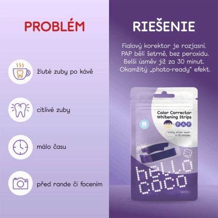 hello coco bělicí pásky na zuby s korekcí barvy PAP, Whitening Strips PAP