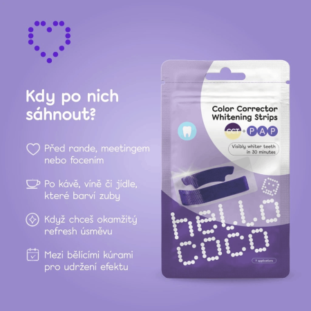 hello coco bělicí pásky na zuby s korekcí barvy PAP, Whitening Strips PAP