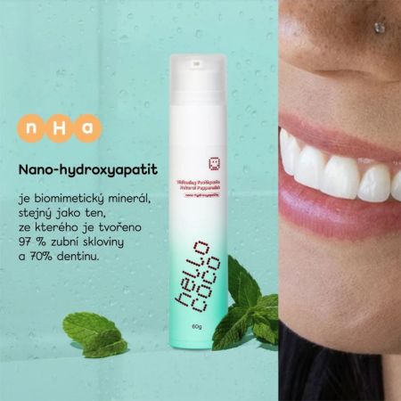 hello coco bělicí zubní pasta n-HA máta peprná, 60g