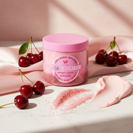 Yes Studio pečující tělový peeling s vůní třešní, Cherry Licious, 600g