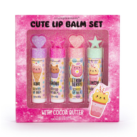 Tri Coastal dárková sada balzámů na rty s kakaovým máslem ve vánočním balení, Cute Lip Balm, 4x4,2g